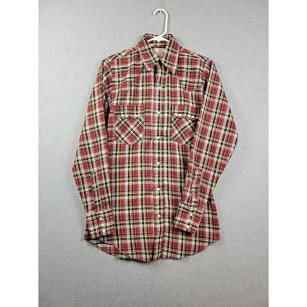Vtg DC Dee Cee Western Wear Plaid LS Pearl Snap Shirt Men's 14 33 Made USA